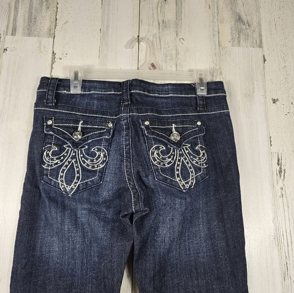 Zipper dark wash embellished pockets boot cut denim jeans juniors size 11 - Picture 7 of 12